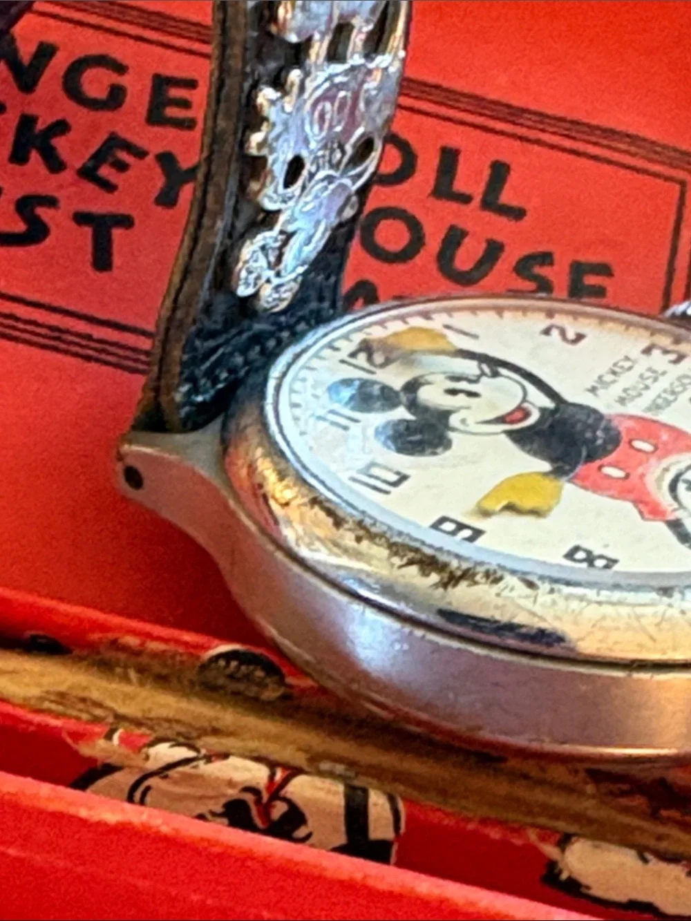 Ingersoll Mickey Mouse 1930’s Leather Strap Watch with Original Red Box